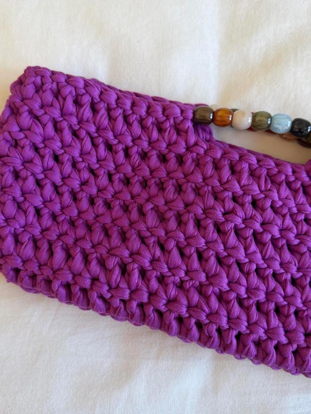 Handmade Purple Crochet Clutch with Beaded Wristlet